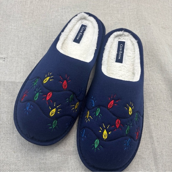Club Room Men's Holiday Lights Slippers Slip On Blue Multi Medium 8-9 - Picture 1 of 5